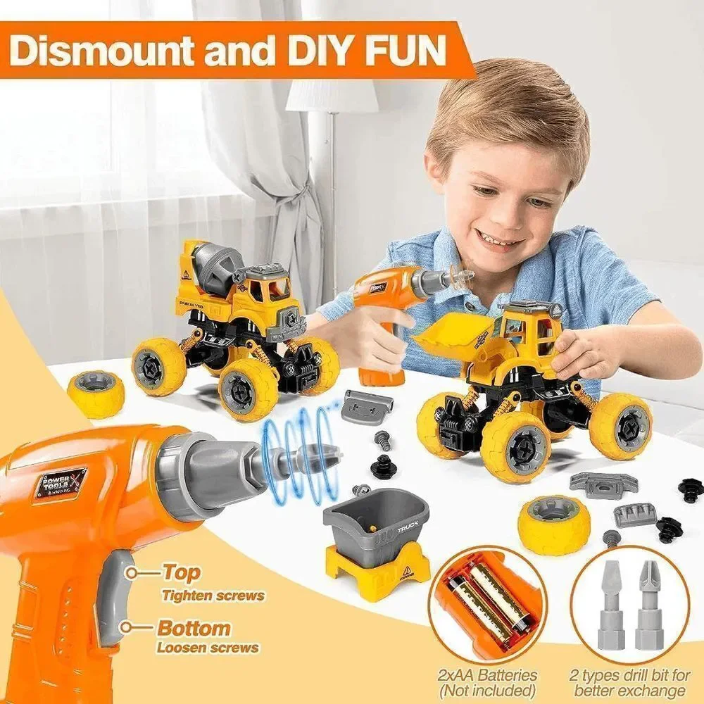 4-in-1 Take Apart Construction Toys for Kids, DIY Assembly Car Trucks w/Electric